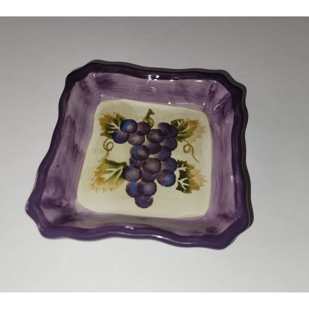 Vintage Ceramic Trinket Dish Set: Hand Painted‎ Merlot Grapes